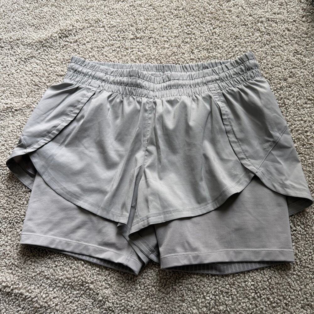 Athleta Womens Racer Run 2 in 1 Shorts Zip Pocket Run Yoga Tennis - Small - Gray